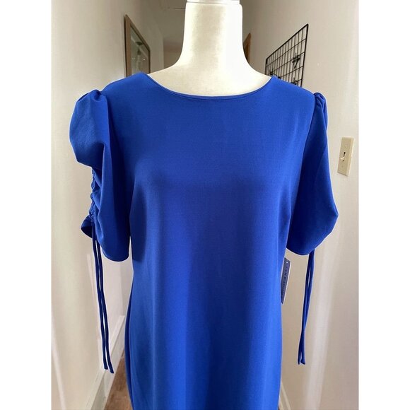 NWT Shelby & Palmer Royal Blue Ruched Sleeve Dress - Picture 4 of 6